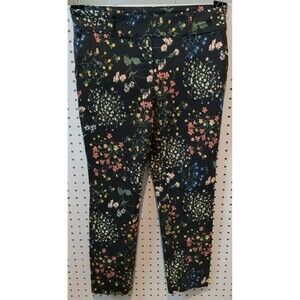 Jules Leopold Pants Medium Floral Print Pockets Black Stretch